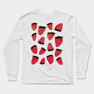 Organic summer strawberries coral and dark green Long Sleeve T-Shirt